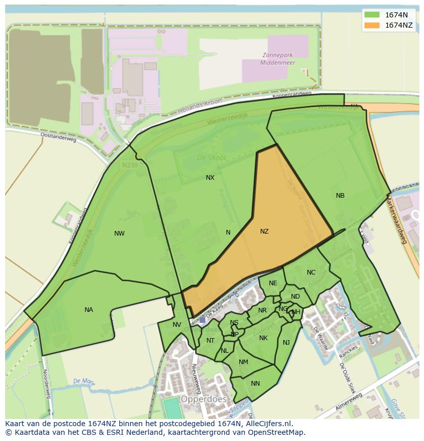 Afbeelding van het postcodegebied 1674 NZ op de kaart.