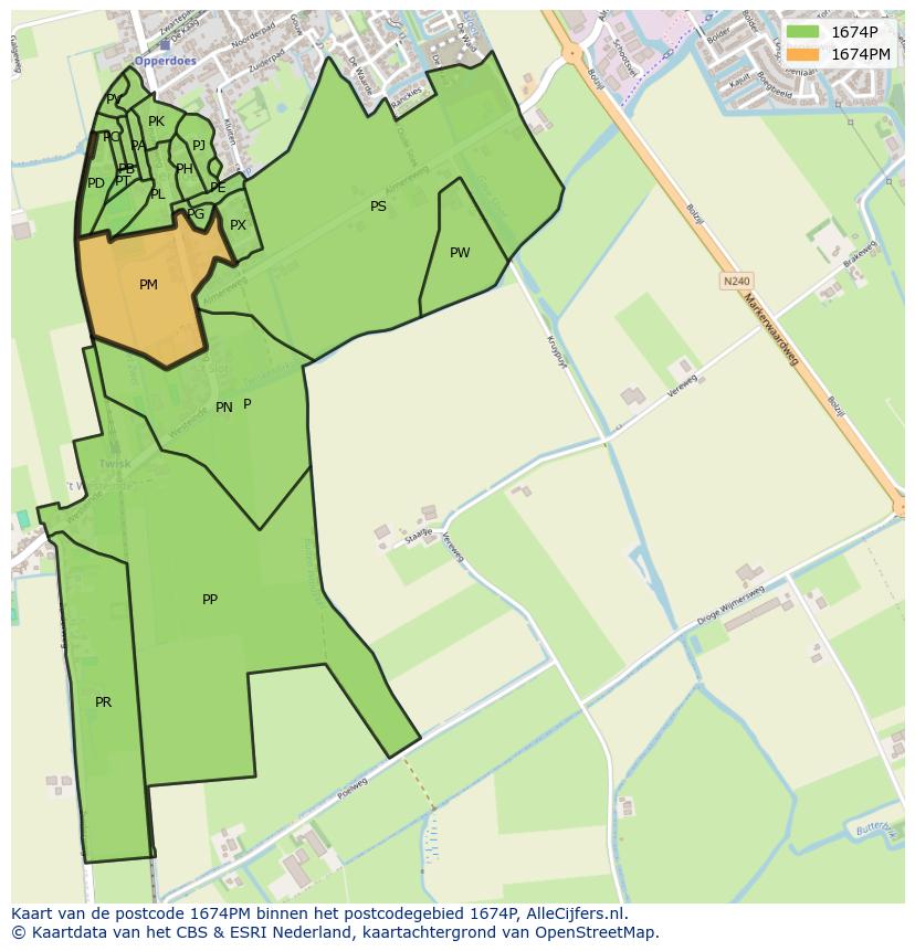 Afbeelding van het postcodegebied 1674 PM op de kaart.