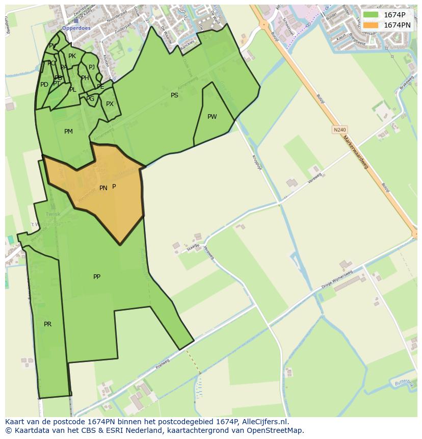 Afbeelding van het postcodegebied 1674 PN op de kaart.