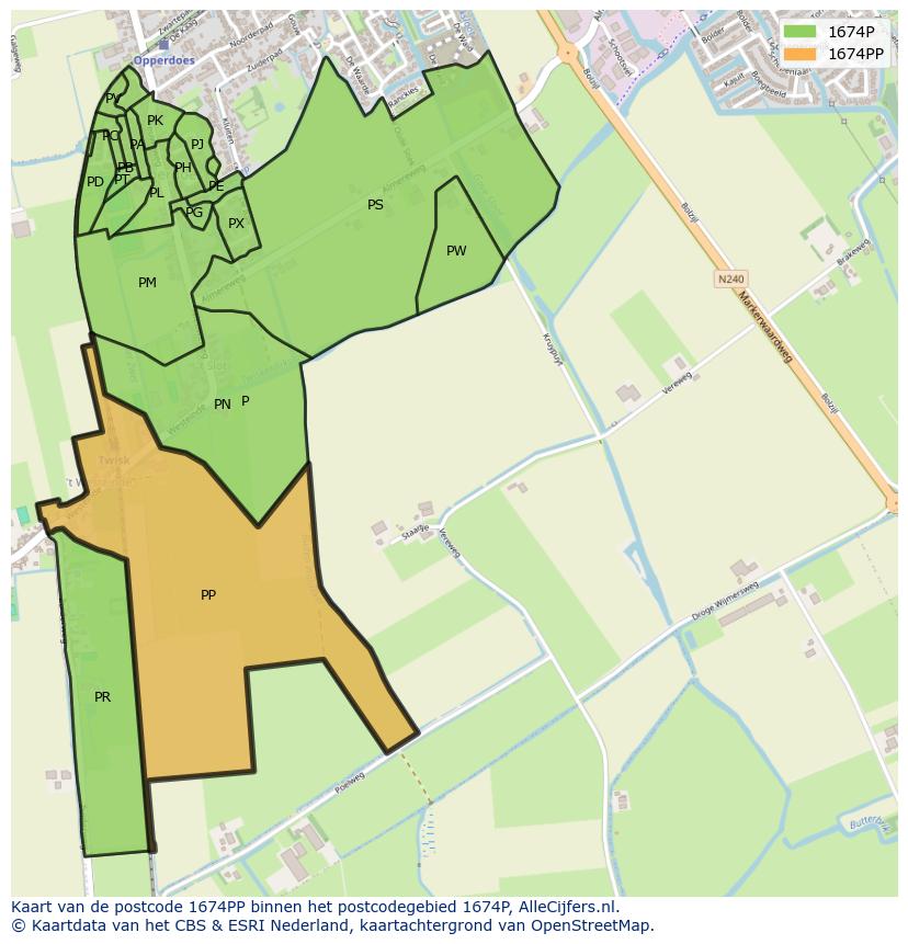 Afbeelding van het postcodegebied 1674 PP op de kaart.