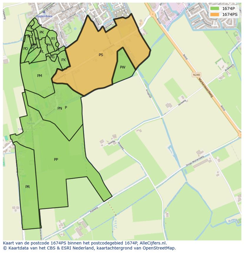 Afbeelding van het postcodegebied 1674 PS op de kaart.