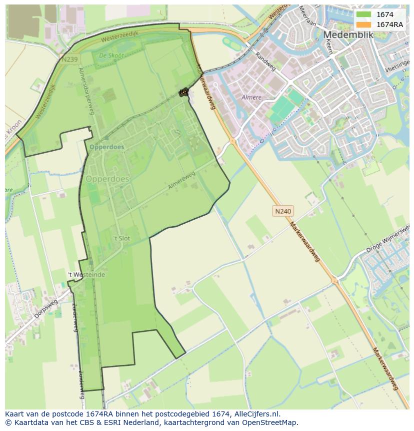 Afbeelding van het postcodegebied 1674 RA op de kaart.