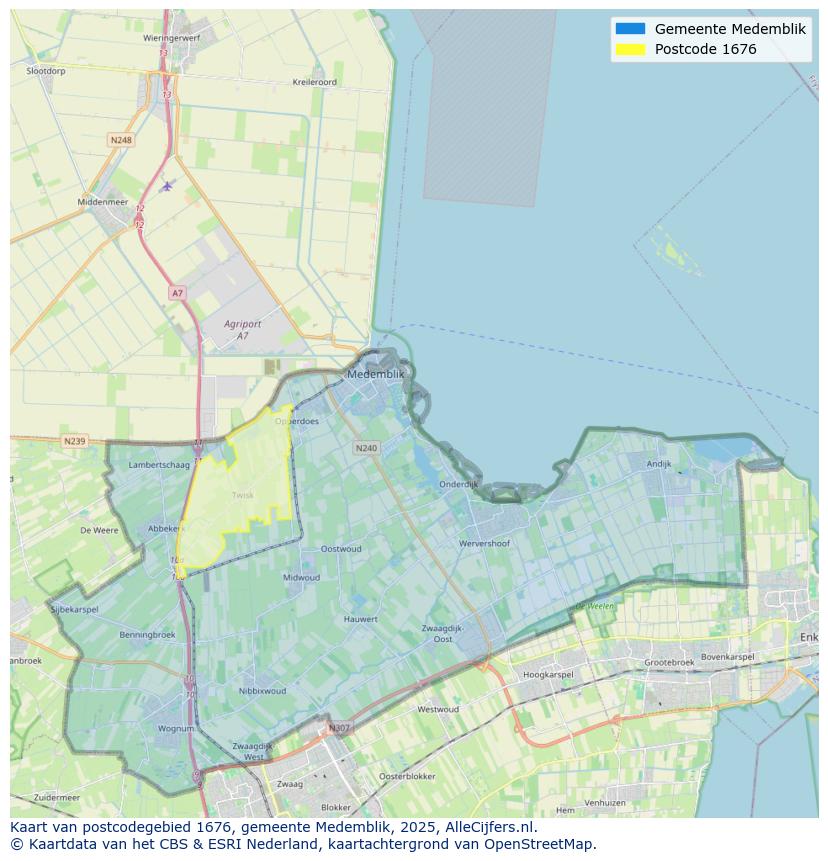 Afbeelding van het postcodegebied 1676 op de kaart.