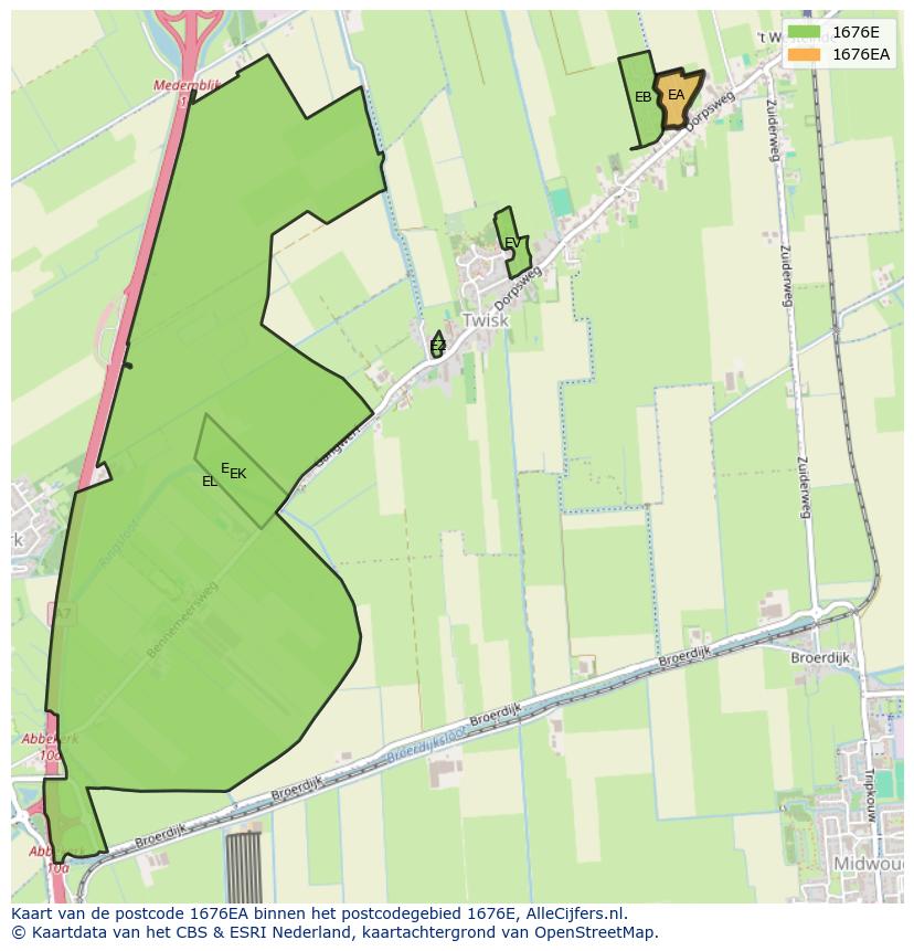 Afbeelding van het postcodegebied 1676 EA op de kaart.