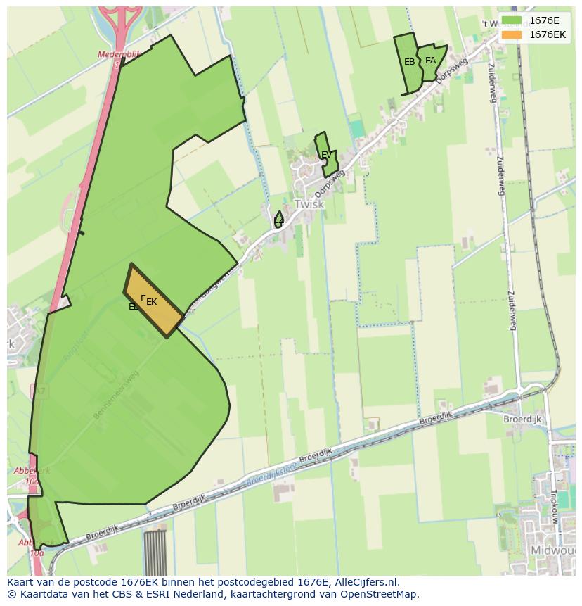 Afbeelding van het postcodegebied 1676 EK op de kaart.
