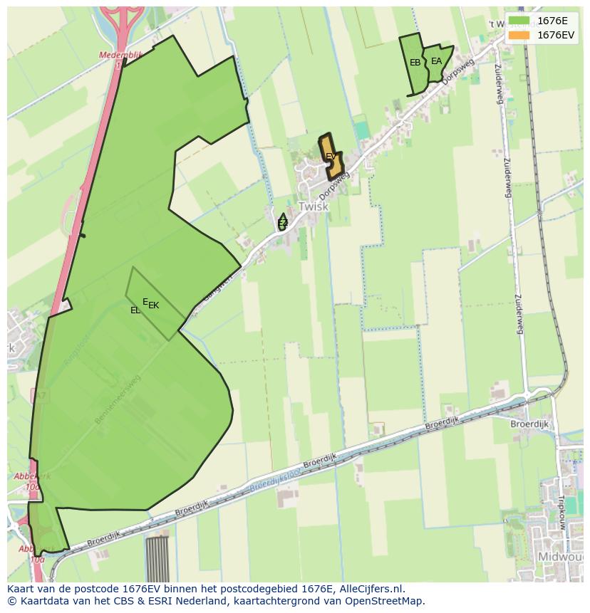 Afbeelding van het postcodegebied 1676 EV op de kaart.