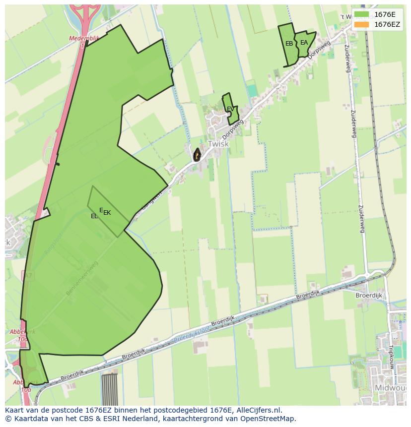 Afbeelding van het postcodegebied 1676 EZ op de kaart.