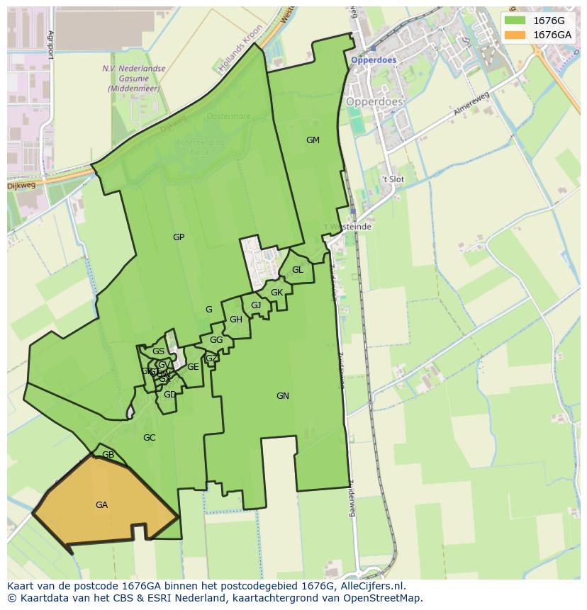 Afbeelding van het postcodegebied 1676 GA op de kaart.
