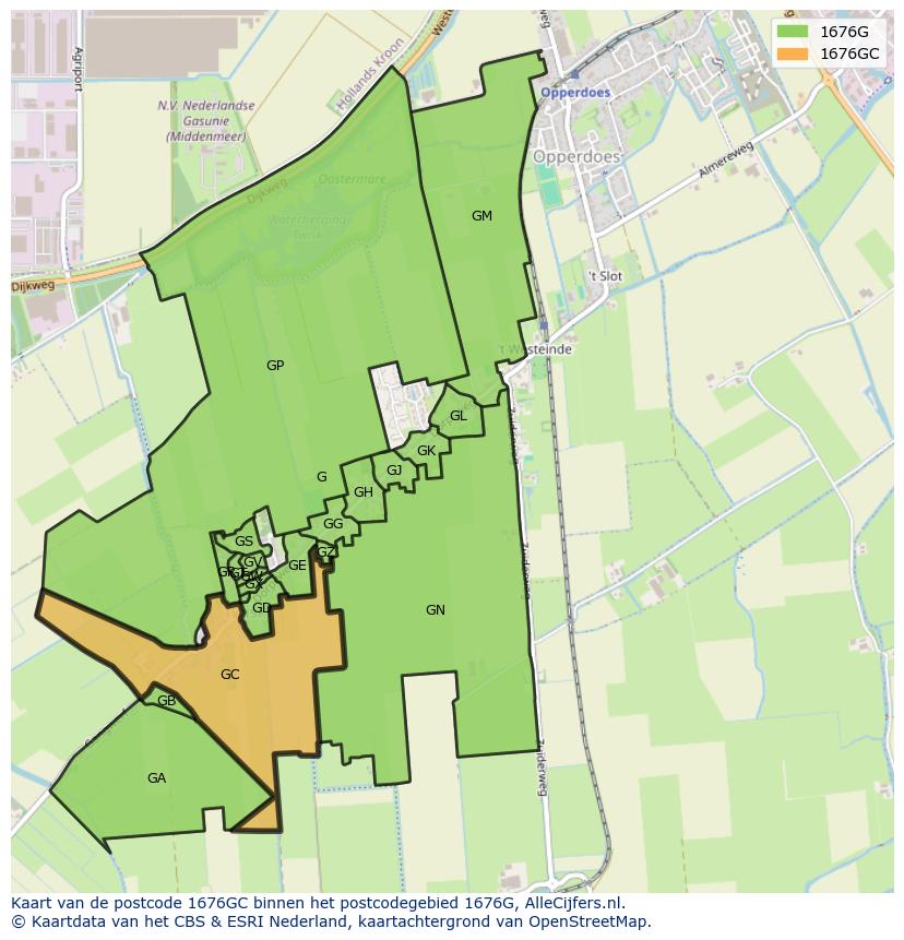 Afbeelding van het postcodegebied 1676 GC op de kaart.