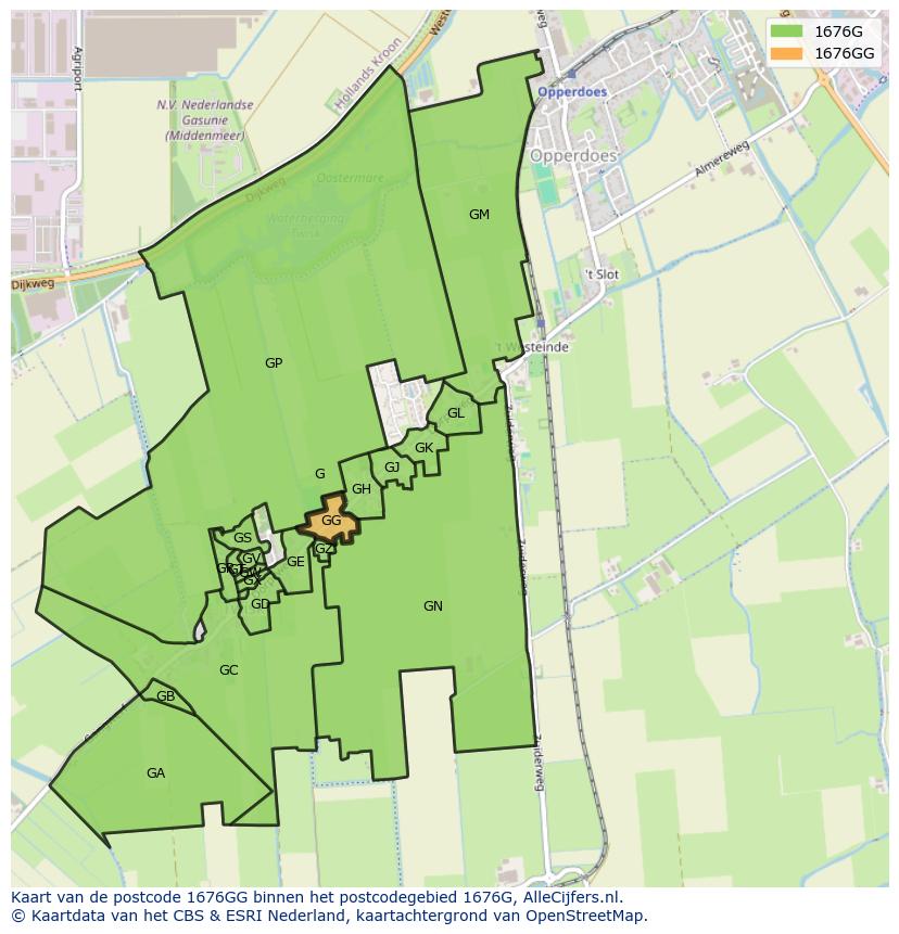 Afbeelding van het postcodegebied 1676 GG op de kaart.