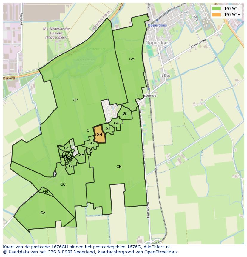 Afbeelding van het postcodegebied 1676 GH op de kaart.