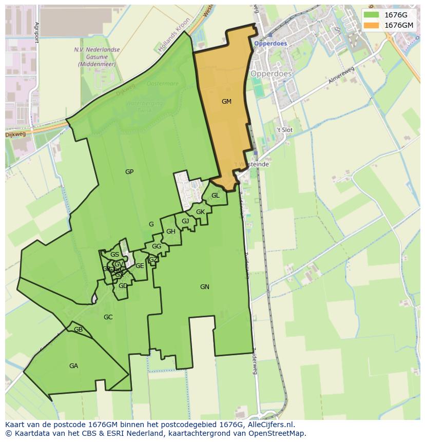 Afbeelding van het postcodegebied 1676 GM op de kaart.