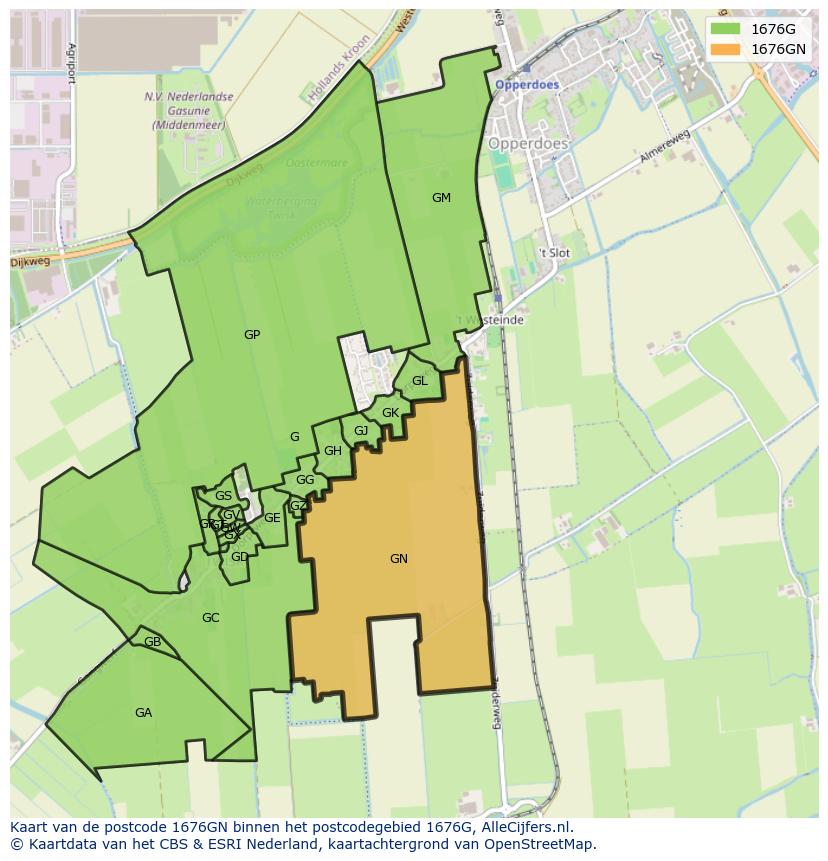 Afbeelding van het postcodegebied 1676 GN op de kaart.