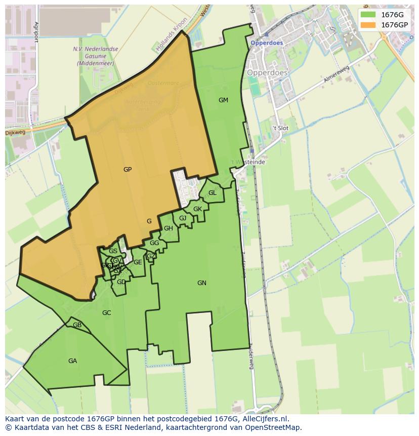 Afbeelding van het postcodegebied 1676 GP op de kaart.