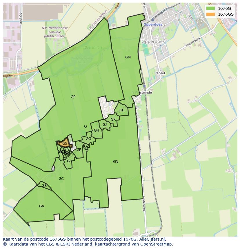 Afbeelding van het postcodegebied 1676 GS op de kaart.