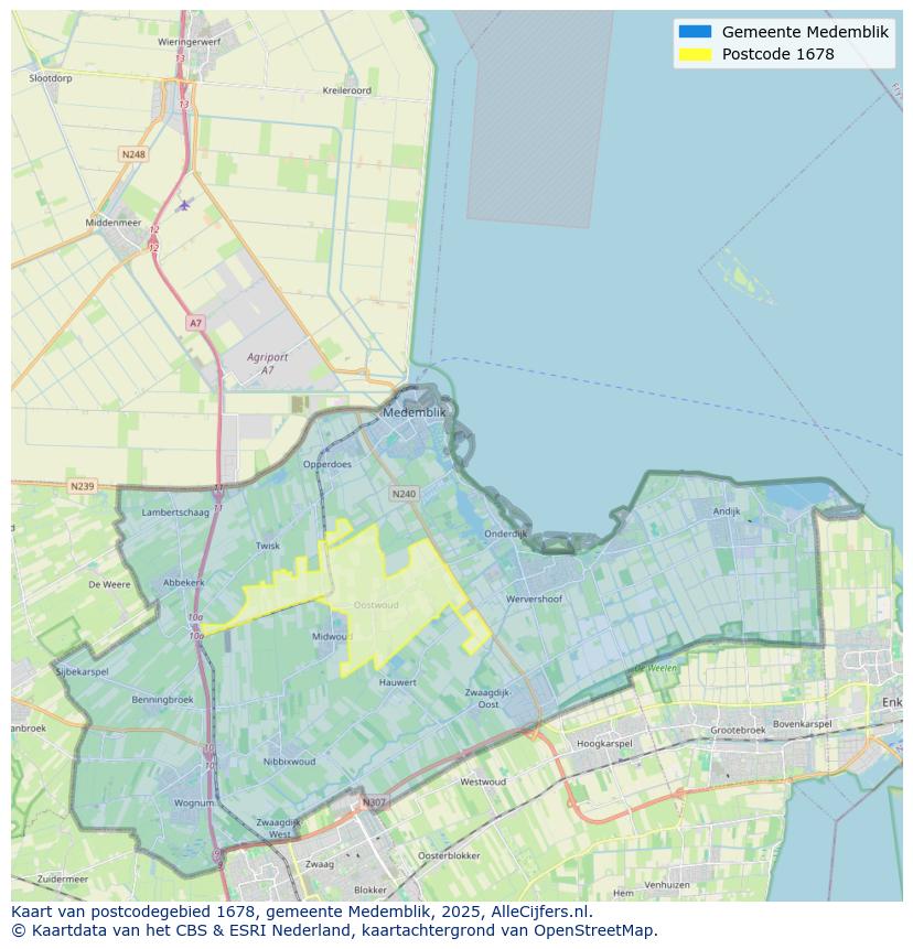 Afbeelding van het postcodegebied 1678 op de kaart.