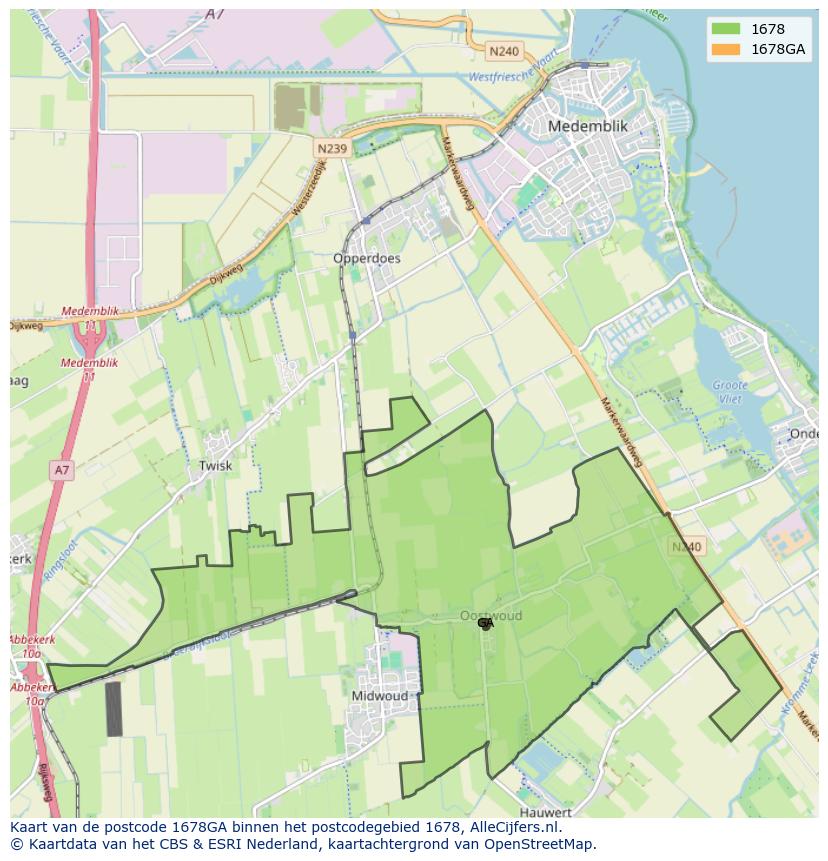 Afbeelding van het postcodegebied 1678 GA op de kaart.