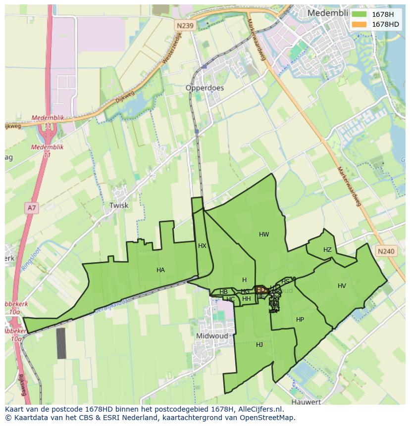 Afbeelding van het postcodegebied 1678 HD op de kaart.