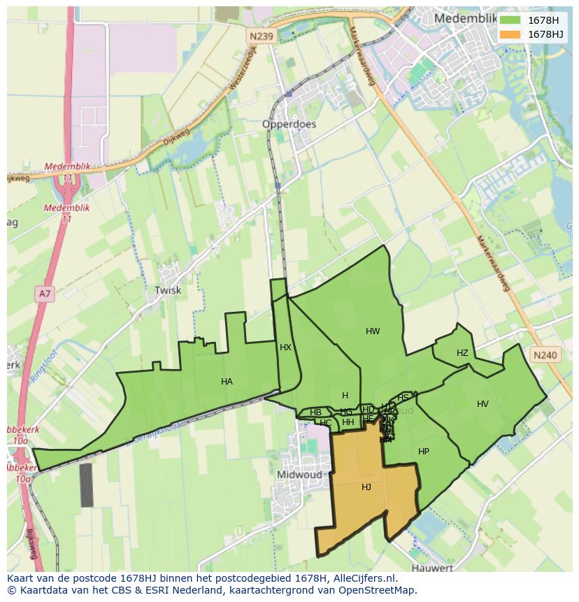 Afbeelding van het postcodegebied 1678 HJ op de kaart.