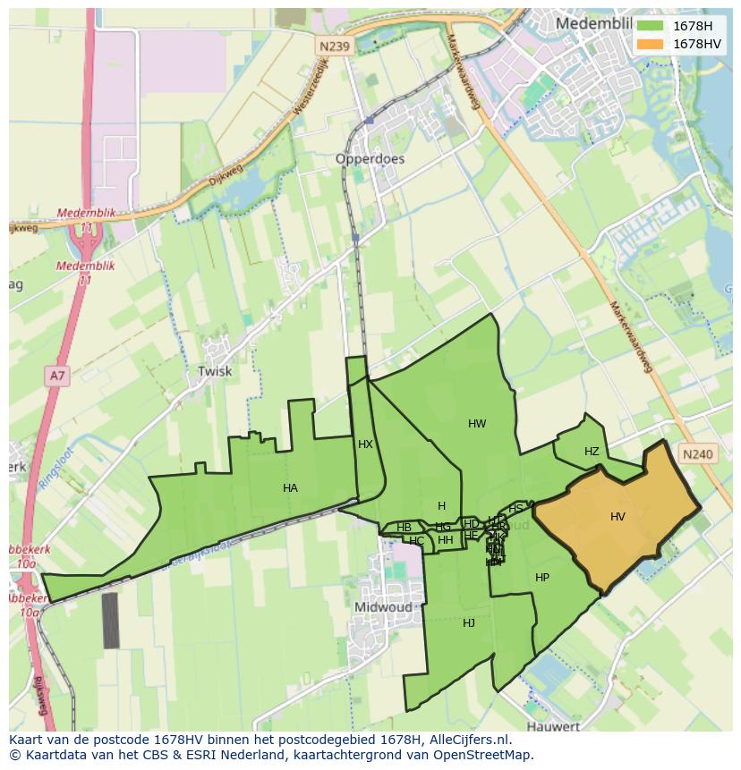 Afbeelding van het postcodegebied 1678 HV op de kaart.