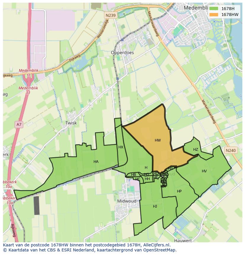 Afbeelding van het postcodegebied 1678 HW op de kaart.