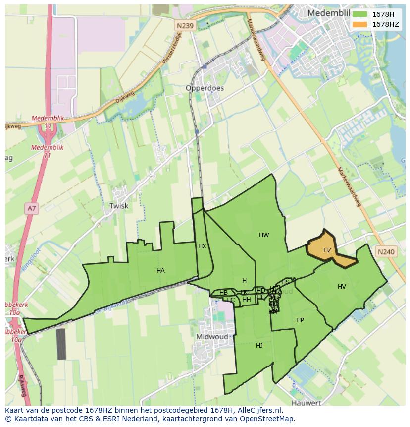 Afbeelding van het postcodegebied 1678 HZ op de kaart.