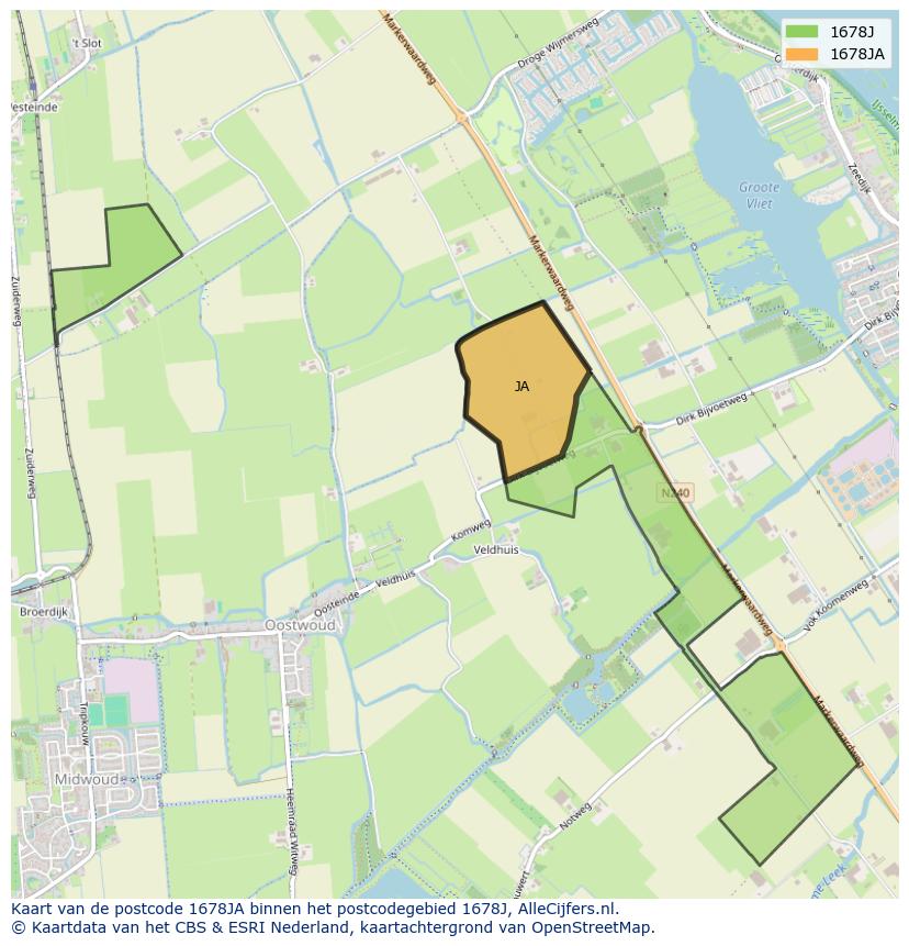 Afbeelding van het postcodegebied 1678 JA op de kaart.