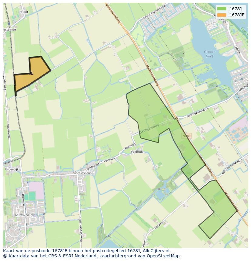 Afbeelding van het postcodegebied 1678 JE op de kaart.