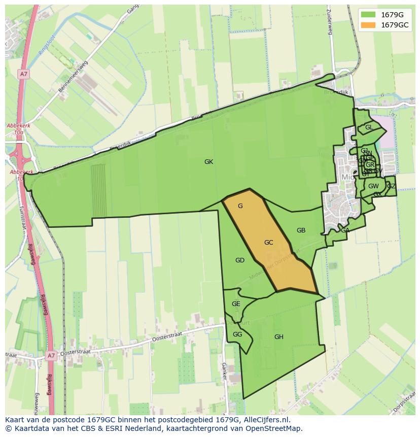 Afbeelding van het postcodegebied 1679 GC op de kaart.