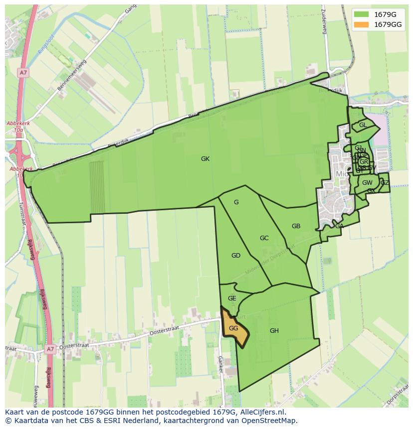 Afbeelding van het postcodegebied 1679 GG op de kaart.