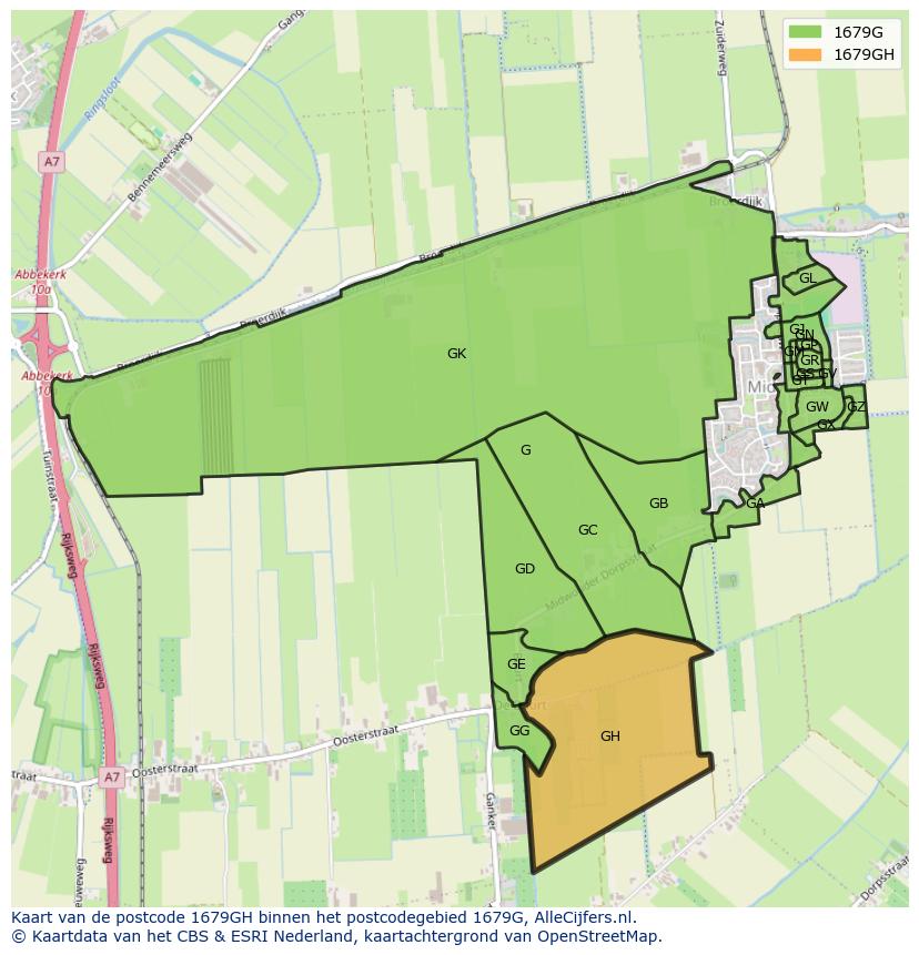 Afbeelding van het postcodegebied 1679 GH op de kaart.
