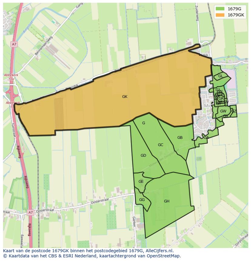 Afbeelding van het postcodegebied 1679 GK op de kaart.