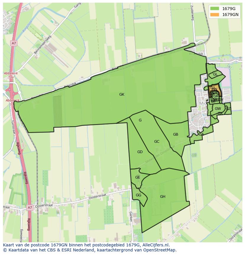 Afbeelding van het postcodegebied 1679 GN op de kaart.