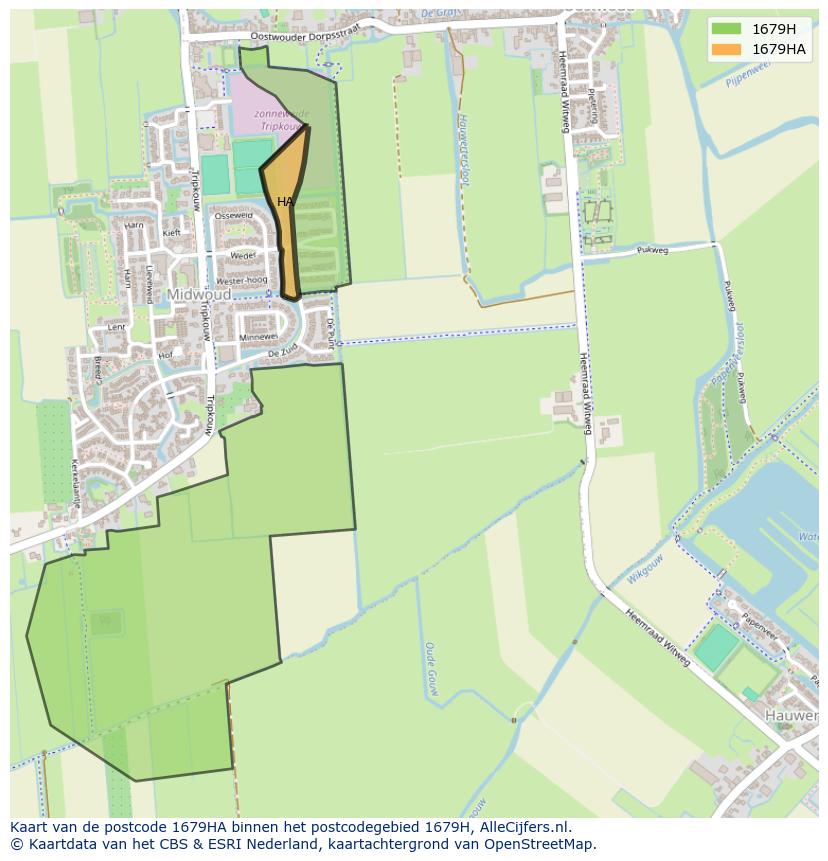 Afbeelding van het postcodegebied 1679 HA op de kaart.