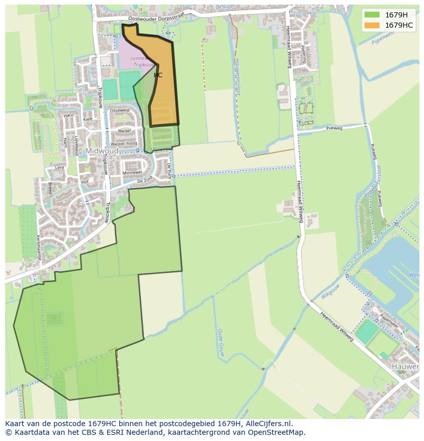 Afbeelding van het postcodegebied 1679 HC op de kaart.