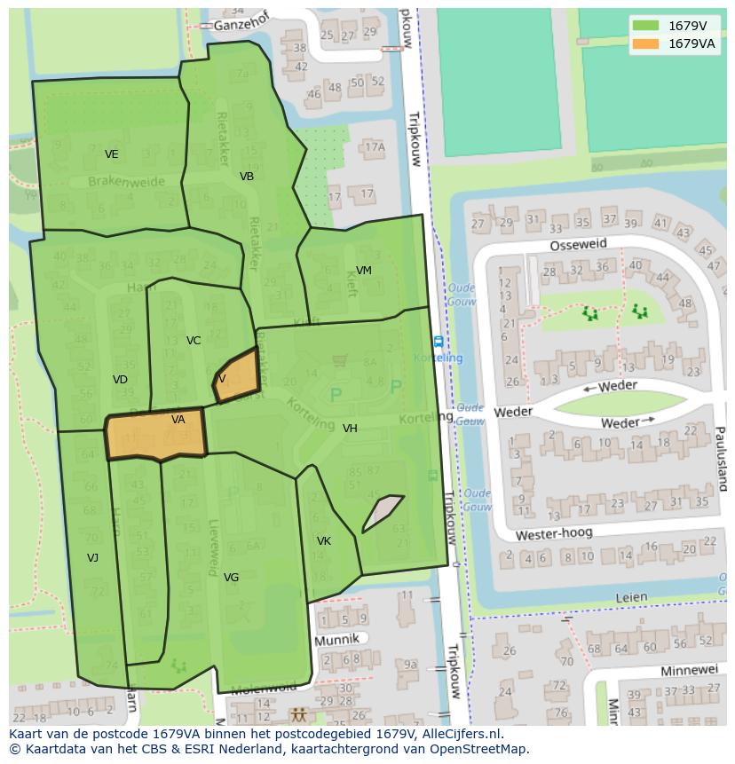 Afbeelding van het postcodegebied 1679 VA op de kaart.