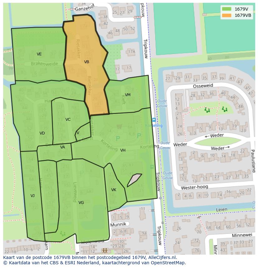 Afbeelding van het postcodegebied 1679 VB op de kaart.