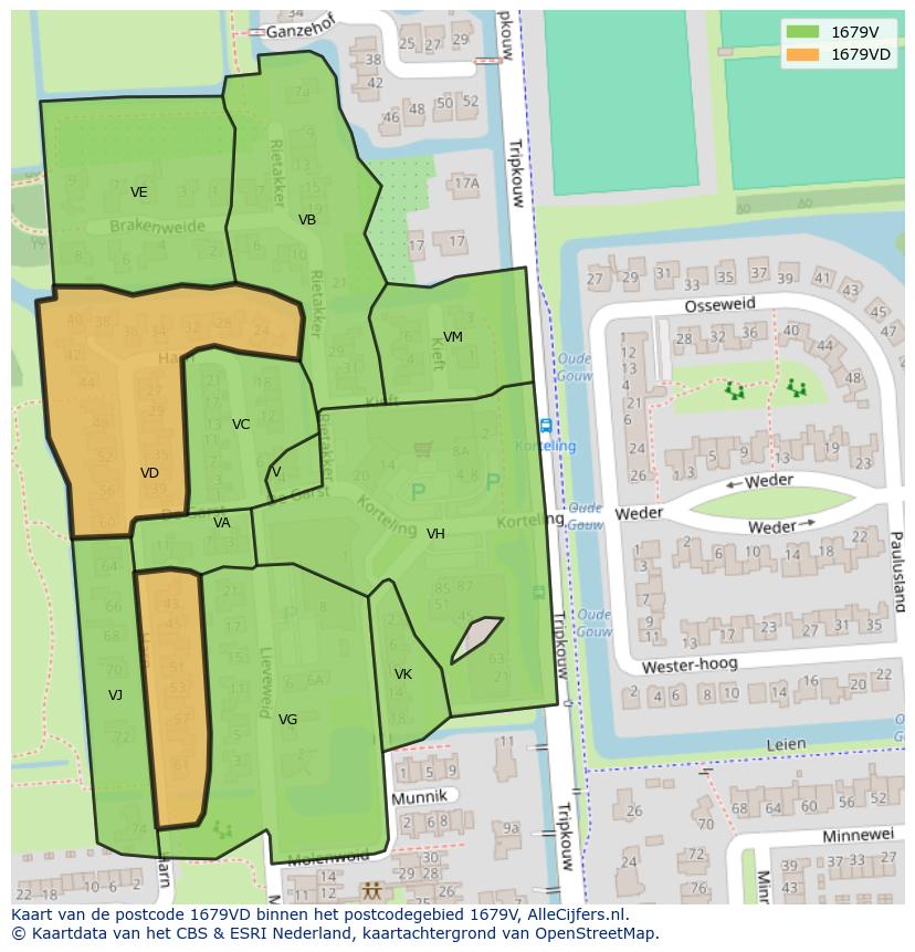 Afbeelding van het postcodegebied 1679 VD op de kaart.
