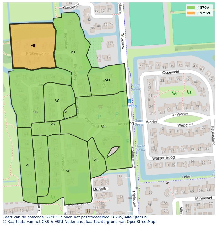 Afbeelding van het postcodegebied 1679 VE op de kaart.