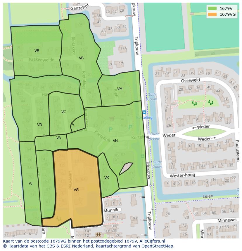 Afbeelding van het postcodegebied 1679 VG op de kaart.