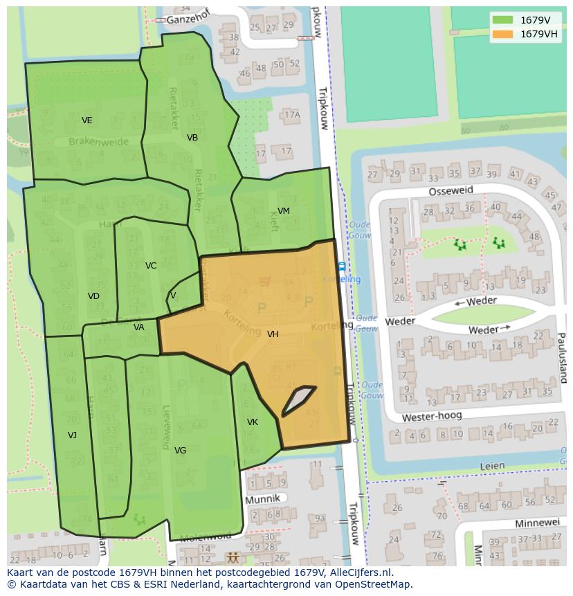 Afbeelding van het postcodegebied 1679 VH op de kaart.