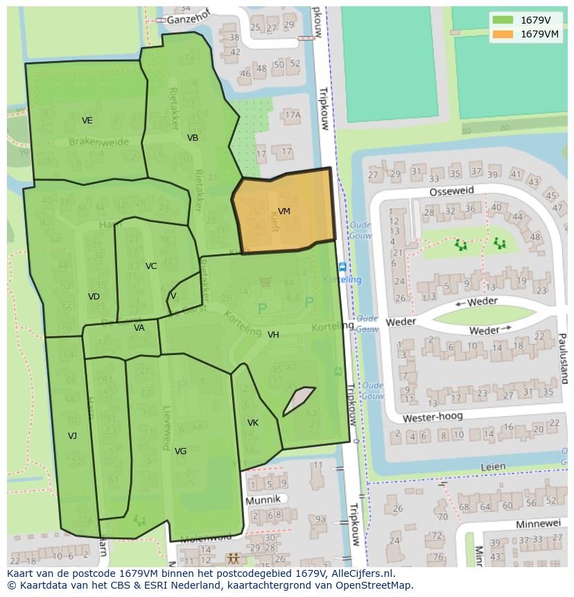 Afbeelding van het postcodegebied 1679 VM op de kaart.