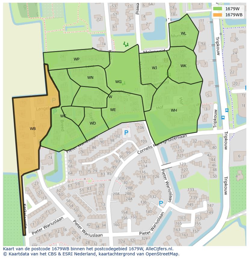 Afbeelding van het postcodegebied 1679 WB op de kaart.