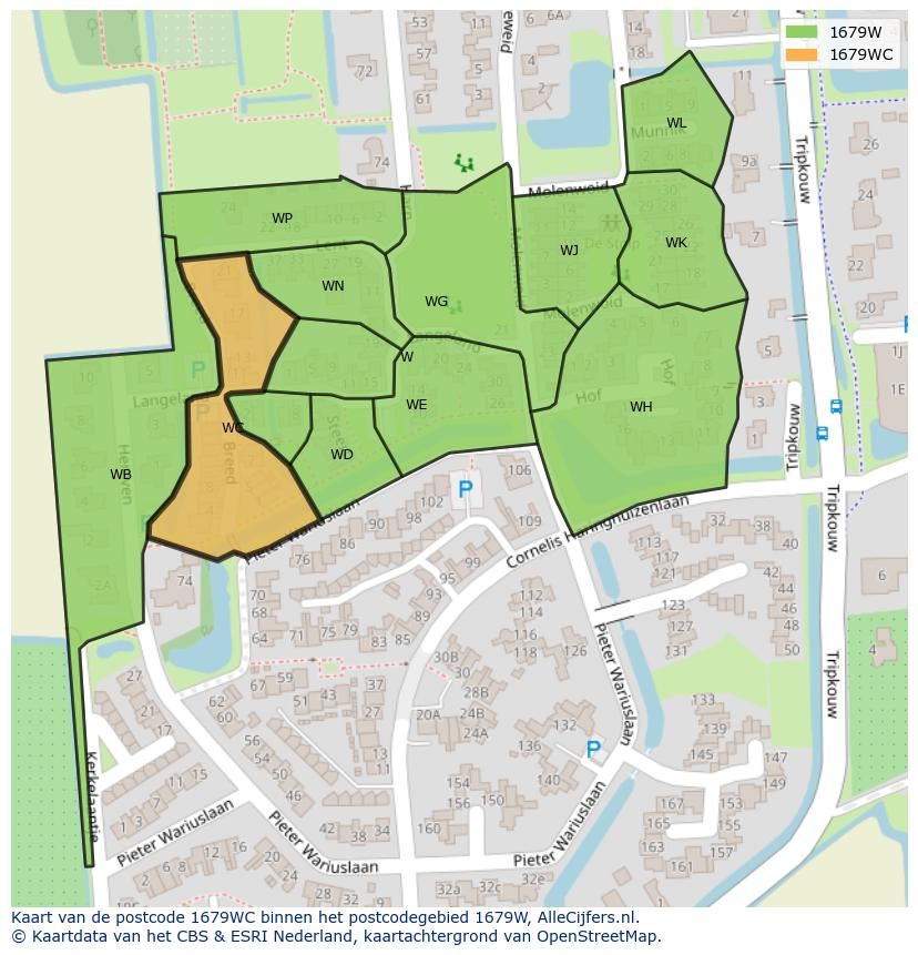 Afbeelding van het postcodegebied 1679 WC op de kaart.