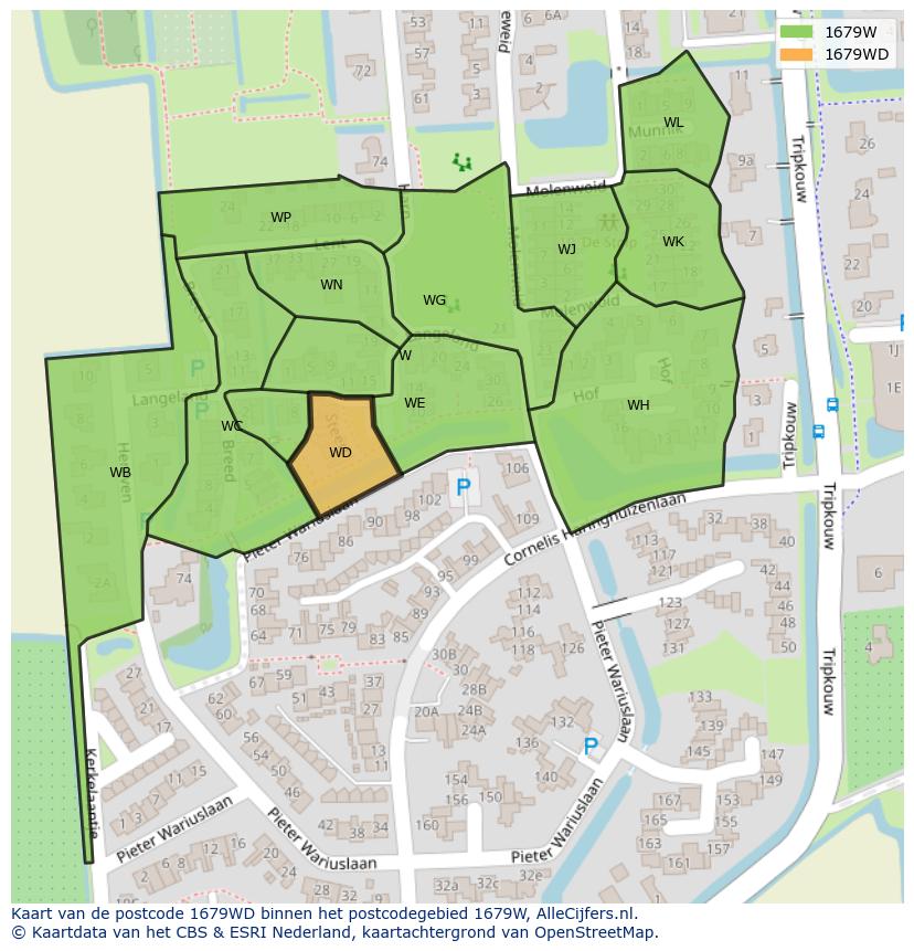 Afbeelding van het postcodegebied 1679 WD op de kaart.