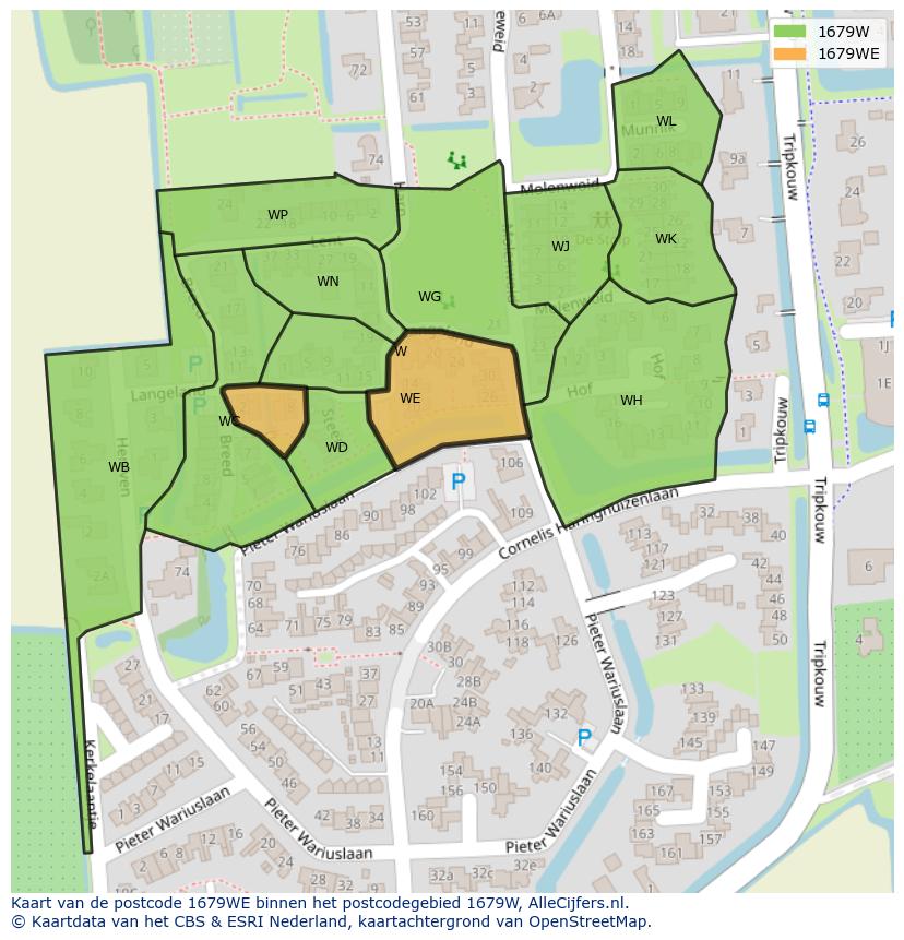 Afbeelding van het postcodegebied 1679 WE op de kaart.
