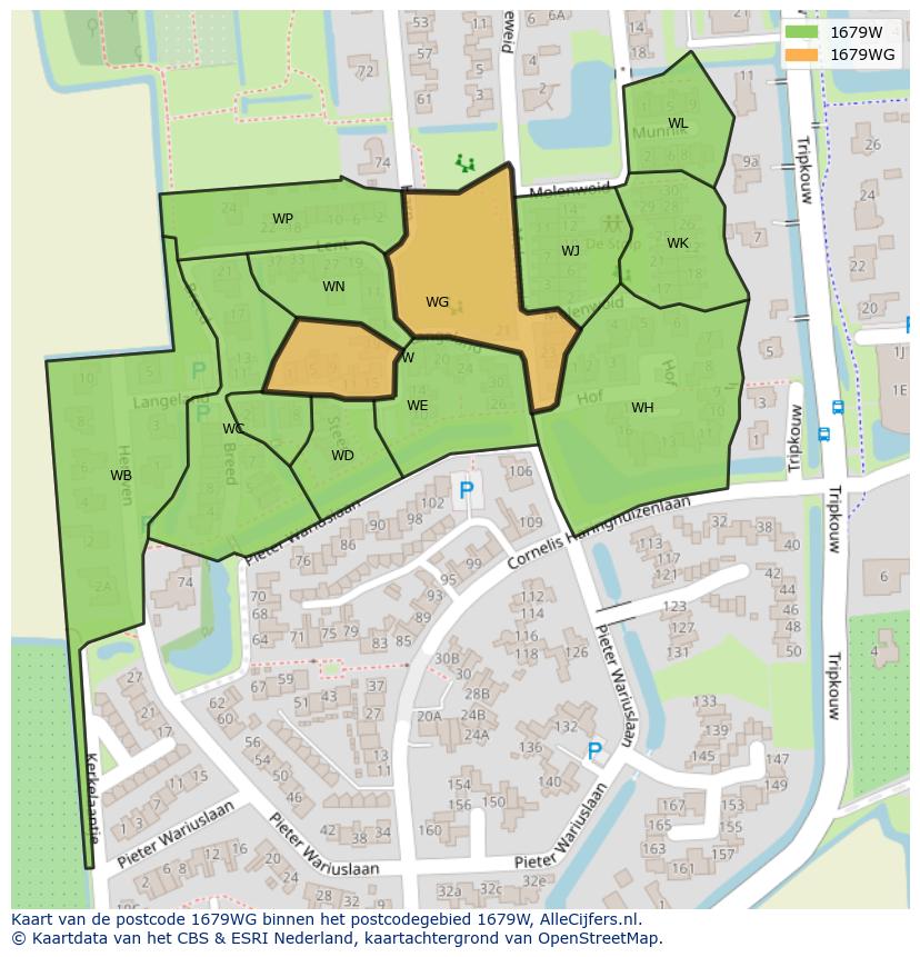 Afbeelding van het postcodegebied 1679 WG op de kaart.