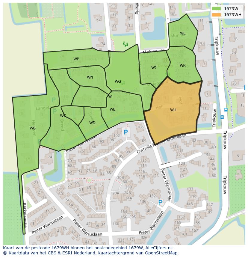Afbeelding van het postcodegebied 1679 WH op de kaart.