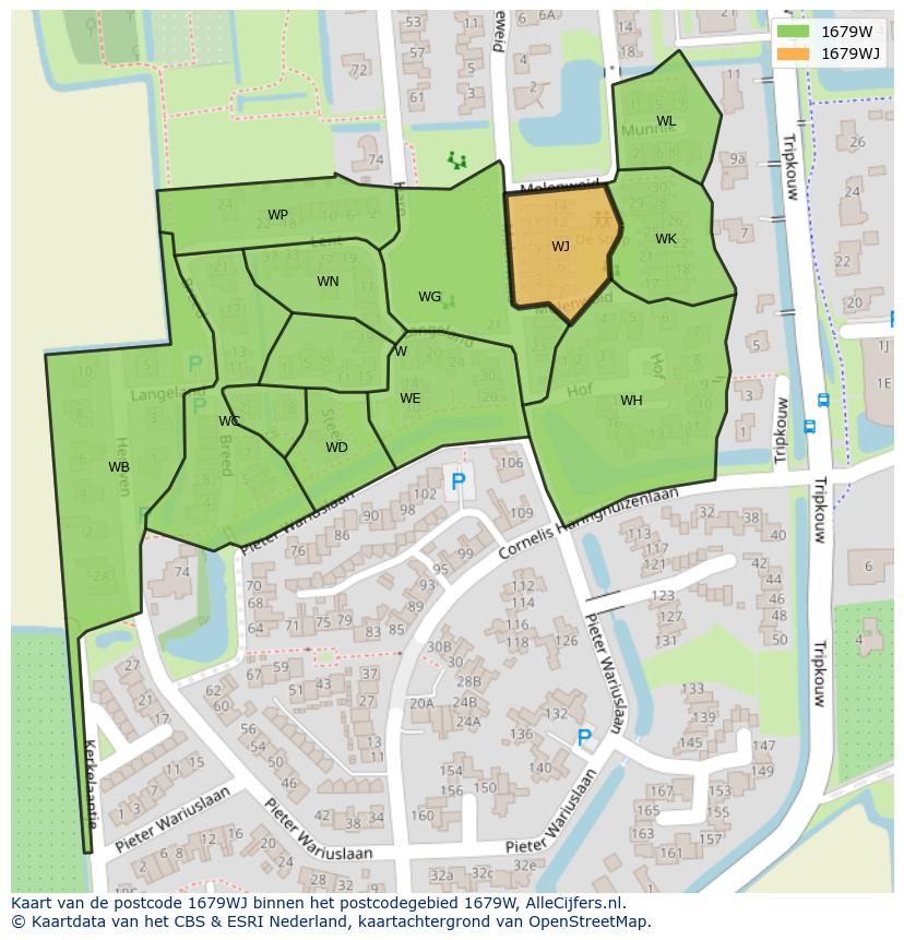 Afbeelding van het postcodegebied 1679 WJ op de kaart.