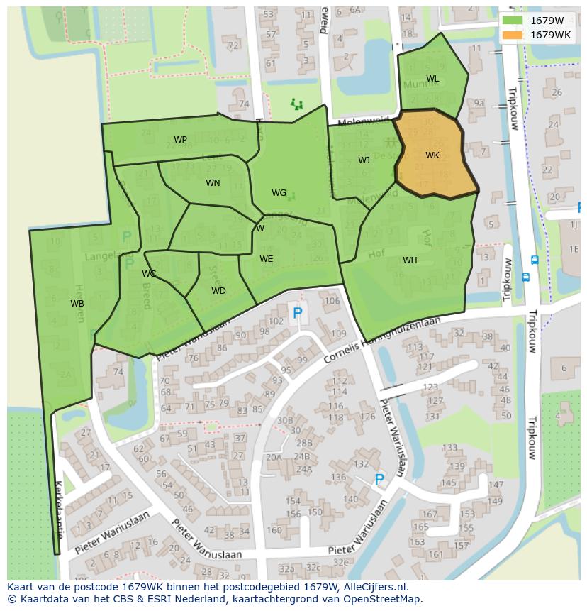 Afbeelding van het postcodegebied 1679 WK op de kaart.